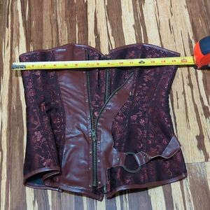 Brown Bronze Pleather Floral Corset Bustier